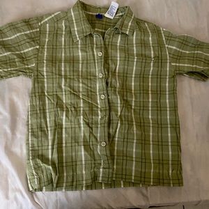 Green& white checkered button-down T-shirt